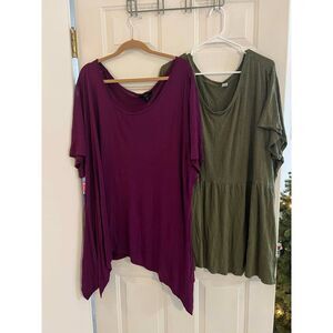 Lot of 2 4X Shirts Old Navy Ellos Green Purple Casual Minimalist Boho Tiered
